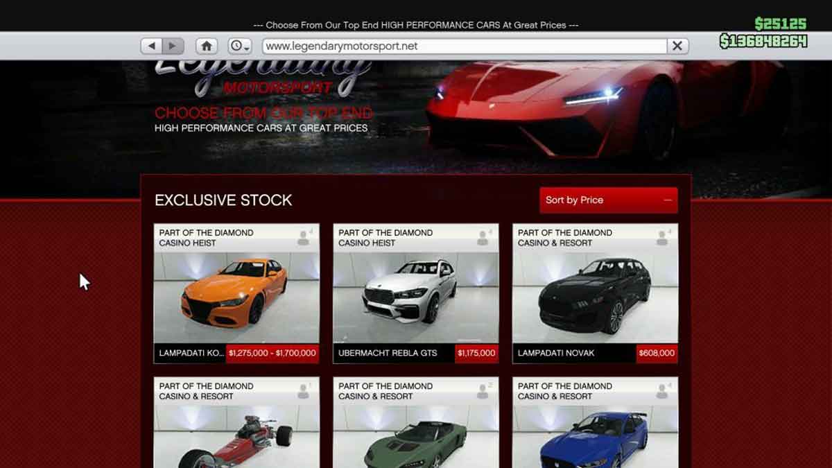 خرید خودرو در GTA Online